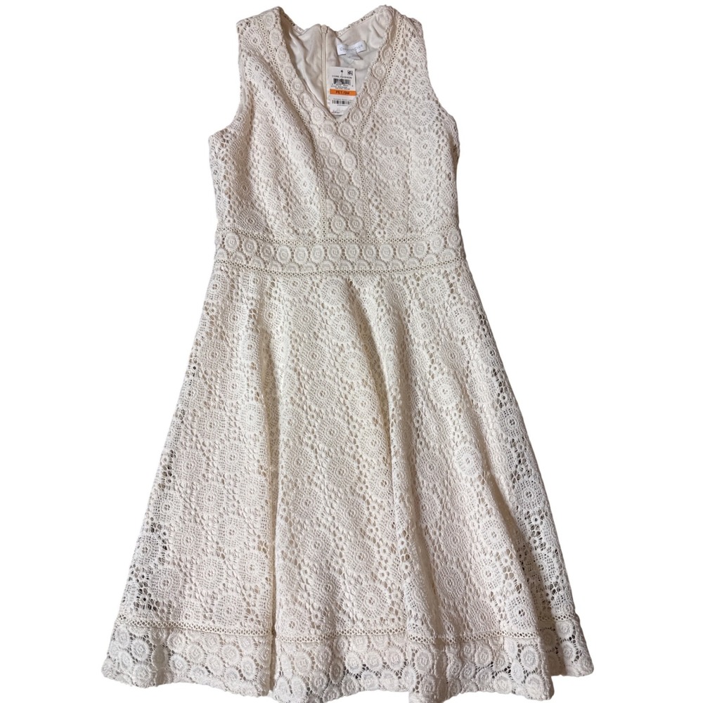 Charter Club Petite Small Vintage Cream Floral Lace V-Neck Fit & Flare Dress NWT